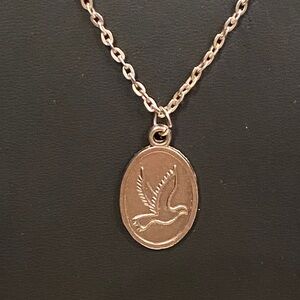 Silver Tone Guardian Angel Pendant and Necklace with Dove Bird Design
